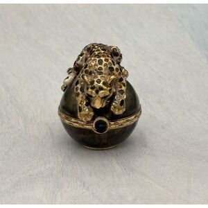 Jay Strongwater Yellow Leopard Round Enamel Swarovski Crystal Trinket Box